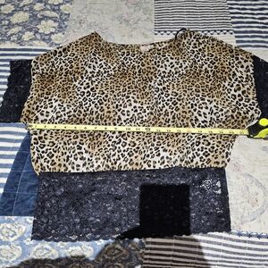 Leopard Print Sheer Top With Lace